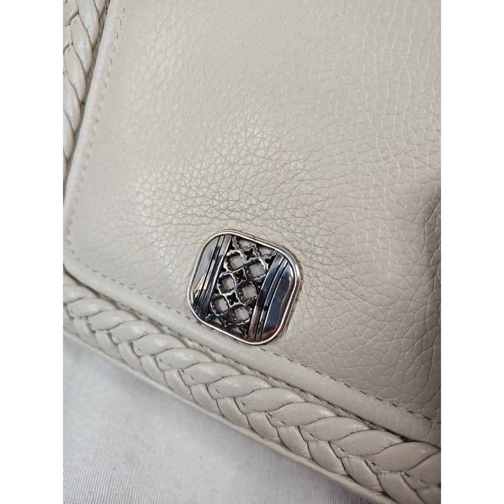 Brighton Cream Pebbled Leather Braided Trim Flap Crossbody Bag - Picture 2 of 16